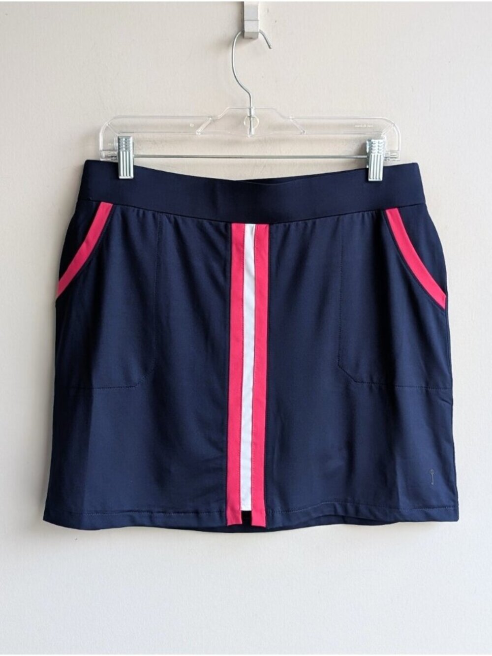 Belyn Key Navy Blue Striped Athletic Mini Skort
